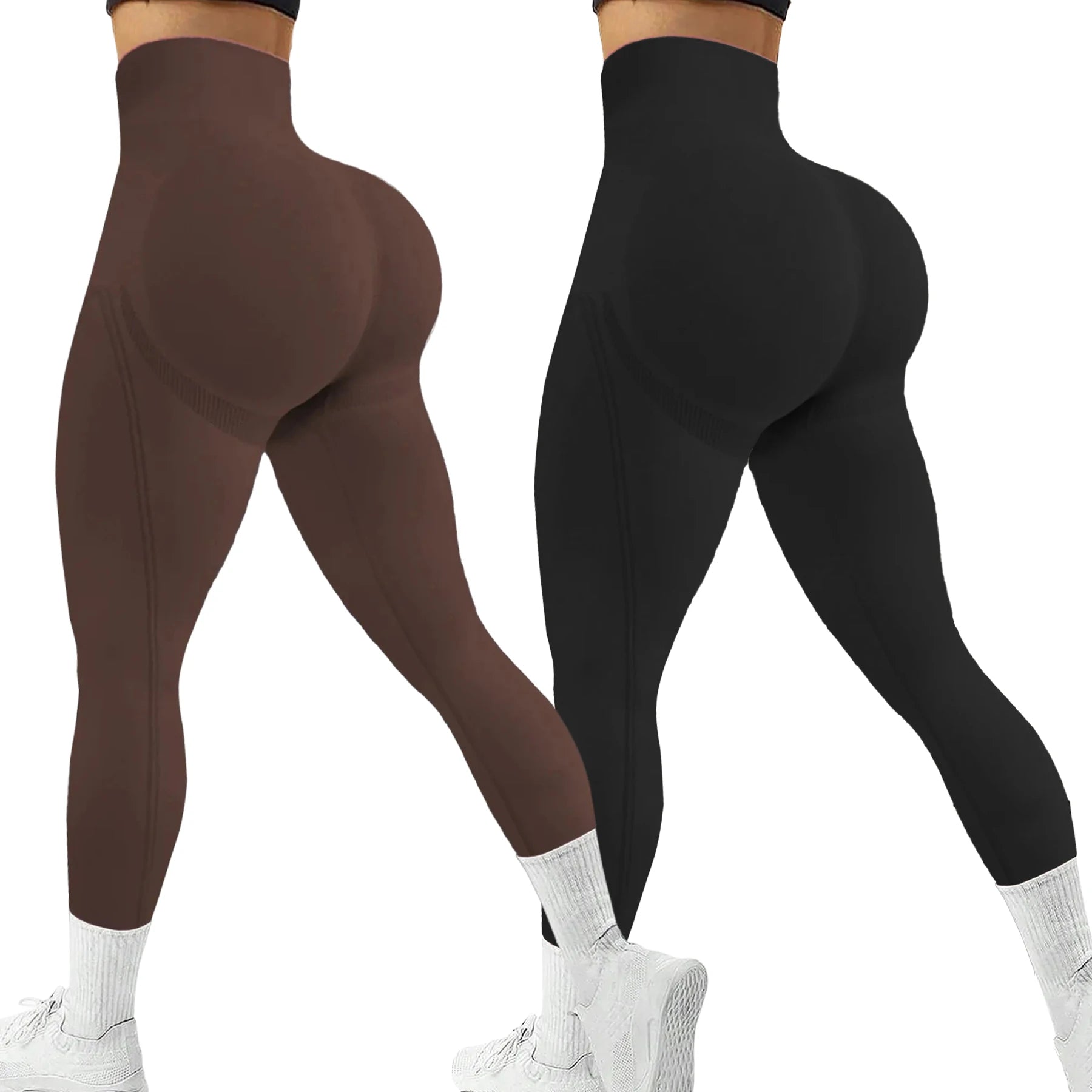 2 Pack Women's High Waisted Sexy Butt Lifting Seamless Solid Color Yoga Leggings Elastic And Breathable Fitness Sports Pants