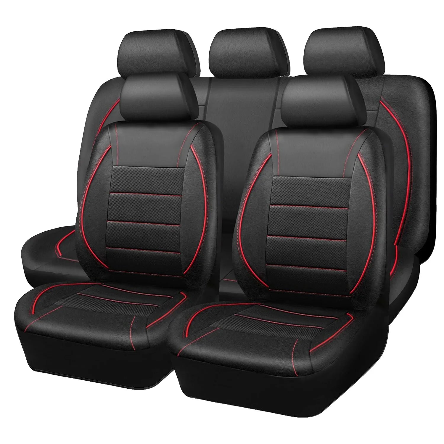 Universal Leather Car Seat Covers Red Simple Waterproof 5 Seat Car Seat Cover