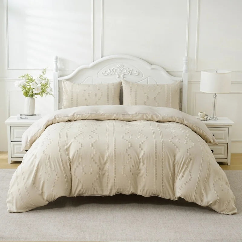 2/3pcs Duvet Cover Set,Tufted Geometric Comforter Cover +Pillowcas Boho Bed Set Soft Lightweight Bedding Set for All Seasons