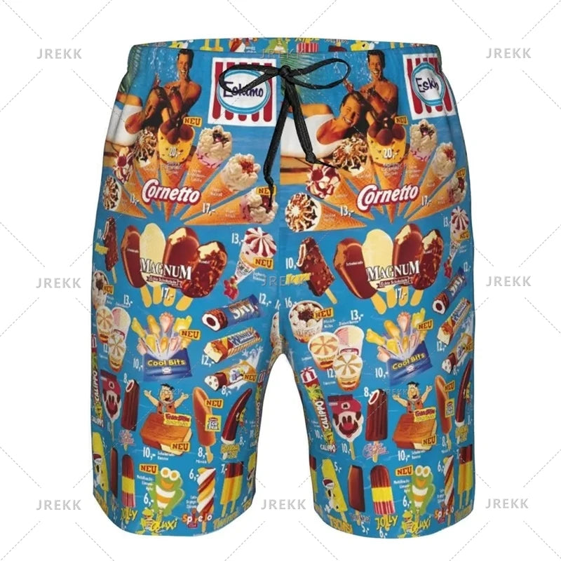 Ice Cream Poster Beach Shorts Men Kids Hot Sale Summer Popsicle Pattern Swimming Trunks Cool Street Oversized Short Pants