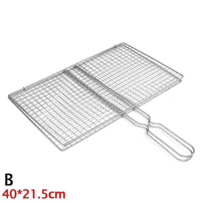 M/L Barbecue Grilling Basket Grill BBQ Net Steak Meat Fish Net Vegetable Silver Iron Mesh Clamp Barbecue Grilling Basket Grill