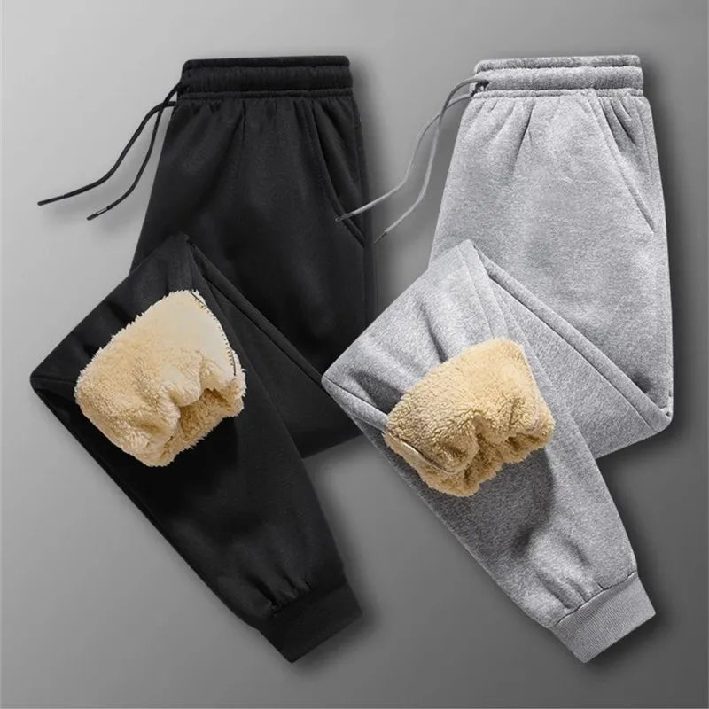 Autumn Winter Men's Lambswool Sweatpants Fashion Wide Loose Casual Men Fleece Thicken Warmer Sports Long Pants Joggers Trousers