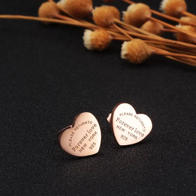 Stainless Steel Forever Love Heart Earrings Small Cute Stud Earrings for Women Wedding Party Jewelry