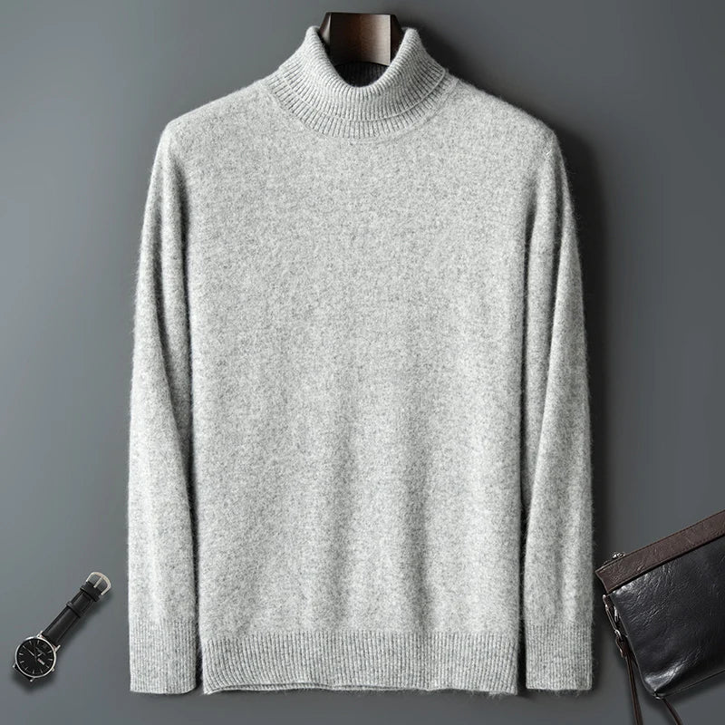 Men's 100% pure Mink Cashmere Sweater High Lapels Pullovers Knitted Autumn and Winter New Warm Tops Long Sleeve High-End Jumpers