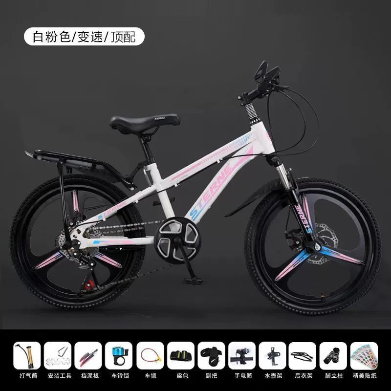 White & Pink Children's Bicycle with Integrated Wheel Variable Speed & Shock Absorption Disc Brake for Boys & Girls 6-8-12 Years