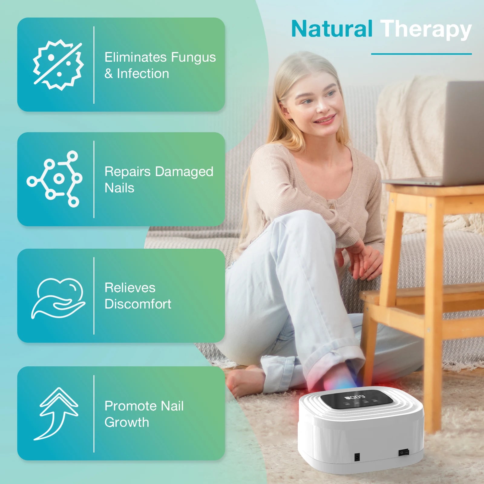 20W Nail Fungus Cleaning Device for Multiple Fingers&Toes 650nm470nm Wireless Digital Display 3/5/7/10 Minute Sessions Nail Care