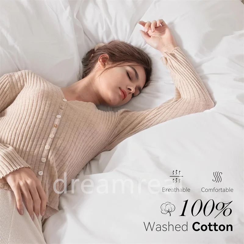 100% Cotton Bed Linen Bedding Set Washed Cotton Four Pieces Bed Sheet Set Comforter Sets Dolid Double Couple Bed Quilt Cover