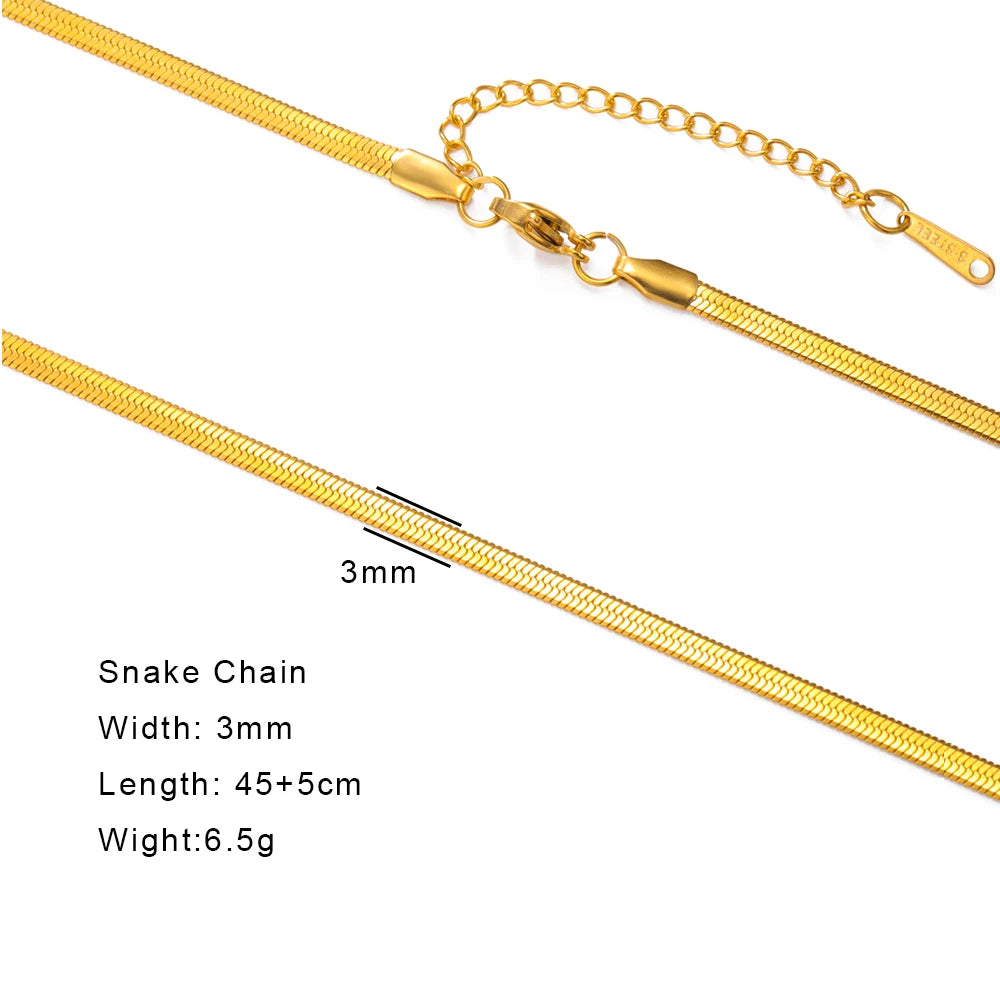 Skyrim Stainless Steel Gold Color Chain Necklace Women Minimalist Cuban Paperclip Twisted Snake Chain Fashion Jewelry Wholesale