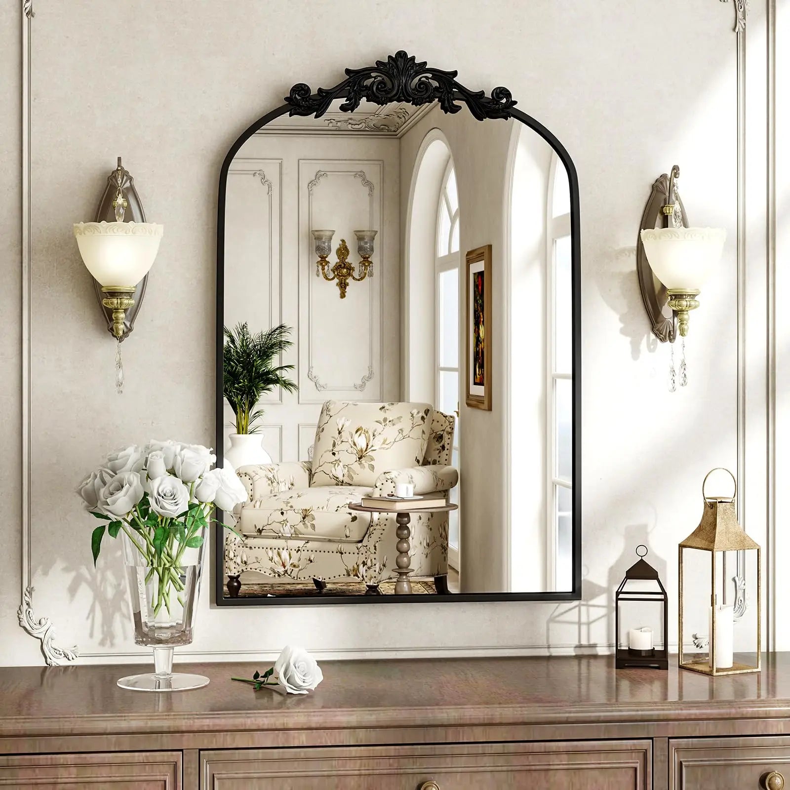 BEAUTYPEAK Vanity Wall Mirror Decorative Vintage Arch Bathroom Mirror