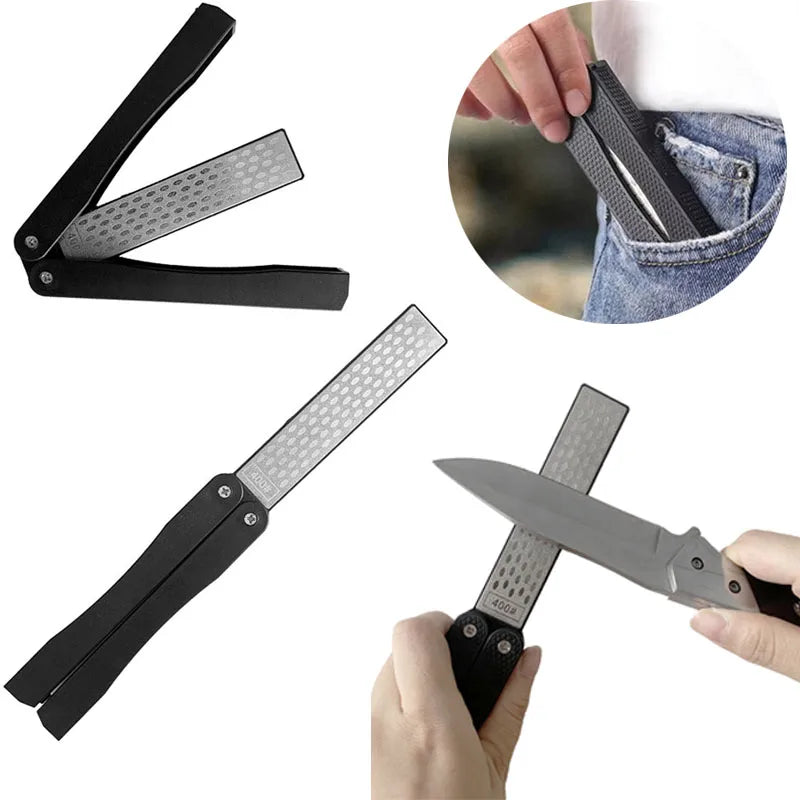 Portable Double Side Grindstone Professional Kitchen Sharpener Outdoor For Pocket Folding Knife Sharpening Stone Non-slip Handle