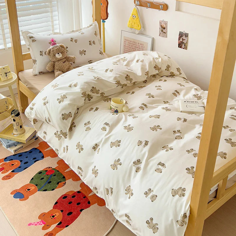 3pcs New Printed Quilt Set for Ladies Bedroom Apartment Student Dormitory Sweet Wind Cartoon (1pc Quilt Set +2pcs Pillowcase)