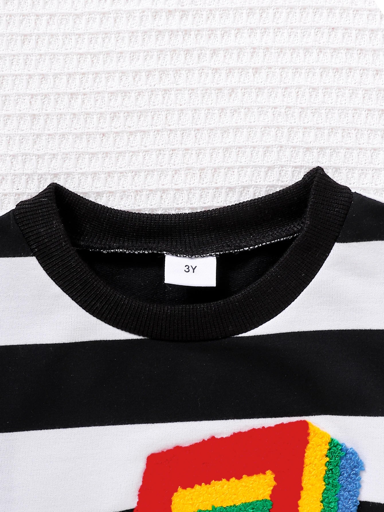 Unisex Kids Casual Striped Note Long Sleeve Top with Denim Pants Two-Piece Set for Boys And Girls