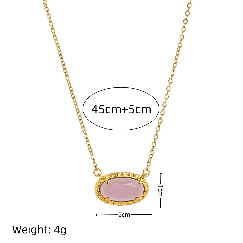 Hot selling necklace, colored zircon, natural stone, bone chain, oval, fashionable, popular, niche, personalized accessory