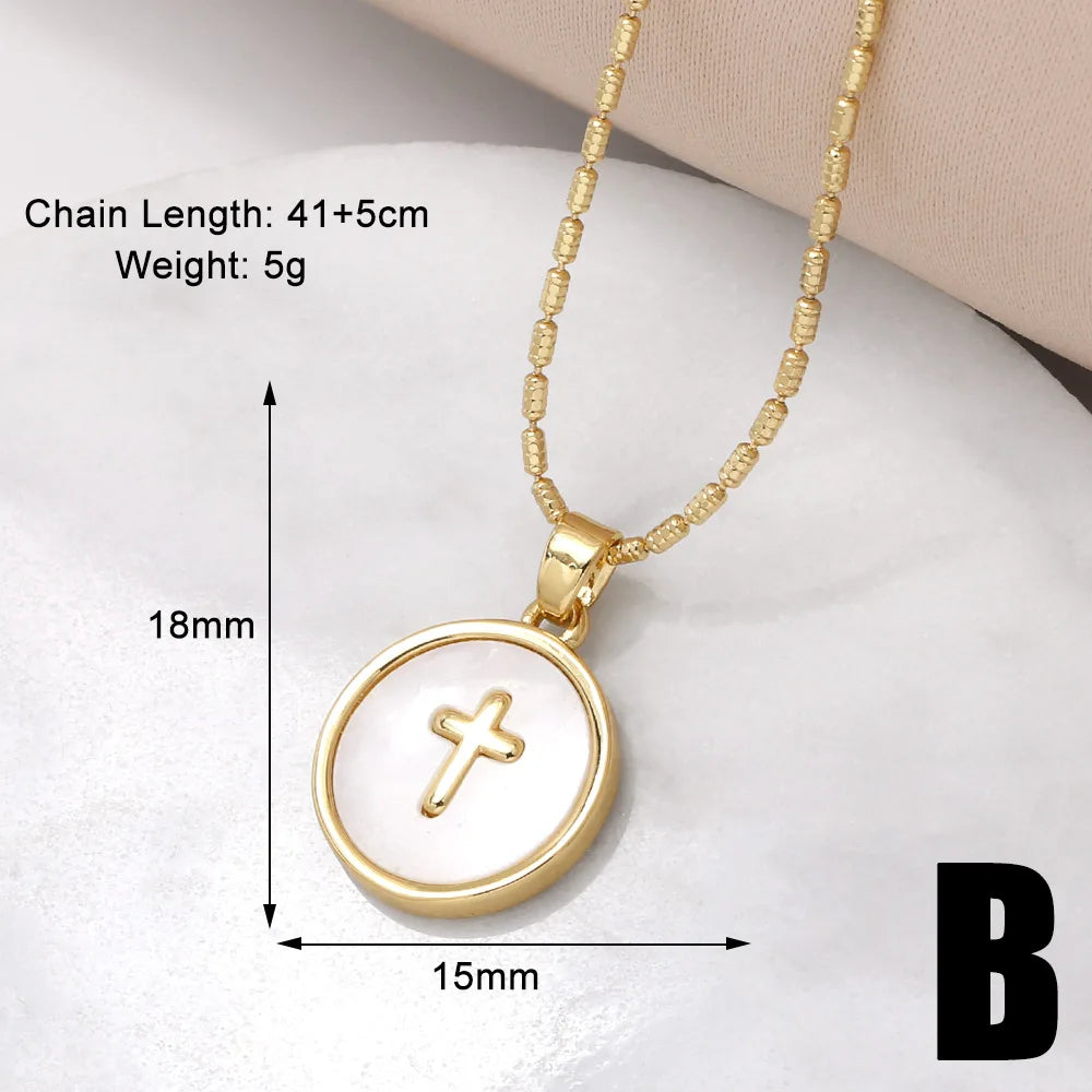 Round San Benito Necklaces for Women Gold Plated Cross Necklaces Religious Amulet Jewelry Gifts nkev31