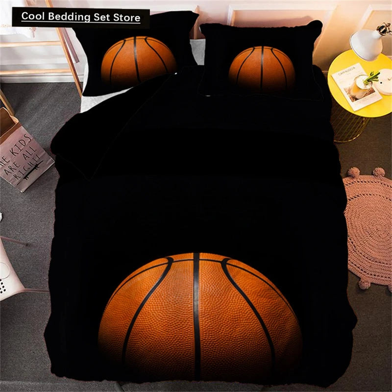 3D Basketball King Queen Duvet Cover Sports Theme Bedding Set for Kids Teens Boys Ball Game Bedroom Decor Soft Comforter Cover