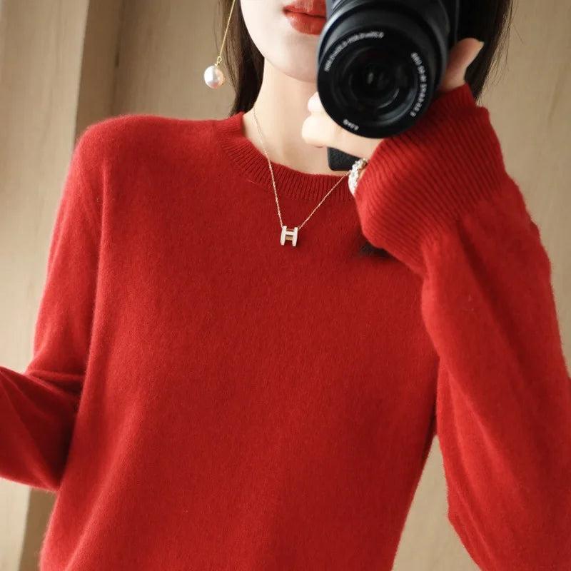 Autumn And Winter Cashmere Sweater Women's Crew Neck Pullover Casual Knitted Top Women's Short Undercoat Fashion 18 Colors