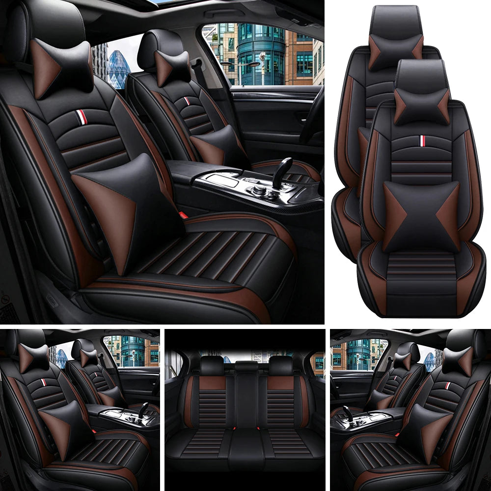 5-Seats PU Leather Car Seat Covers Full set Universal Front Rear Seat Cushion Anti-scratch Protection Four Seasons