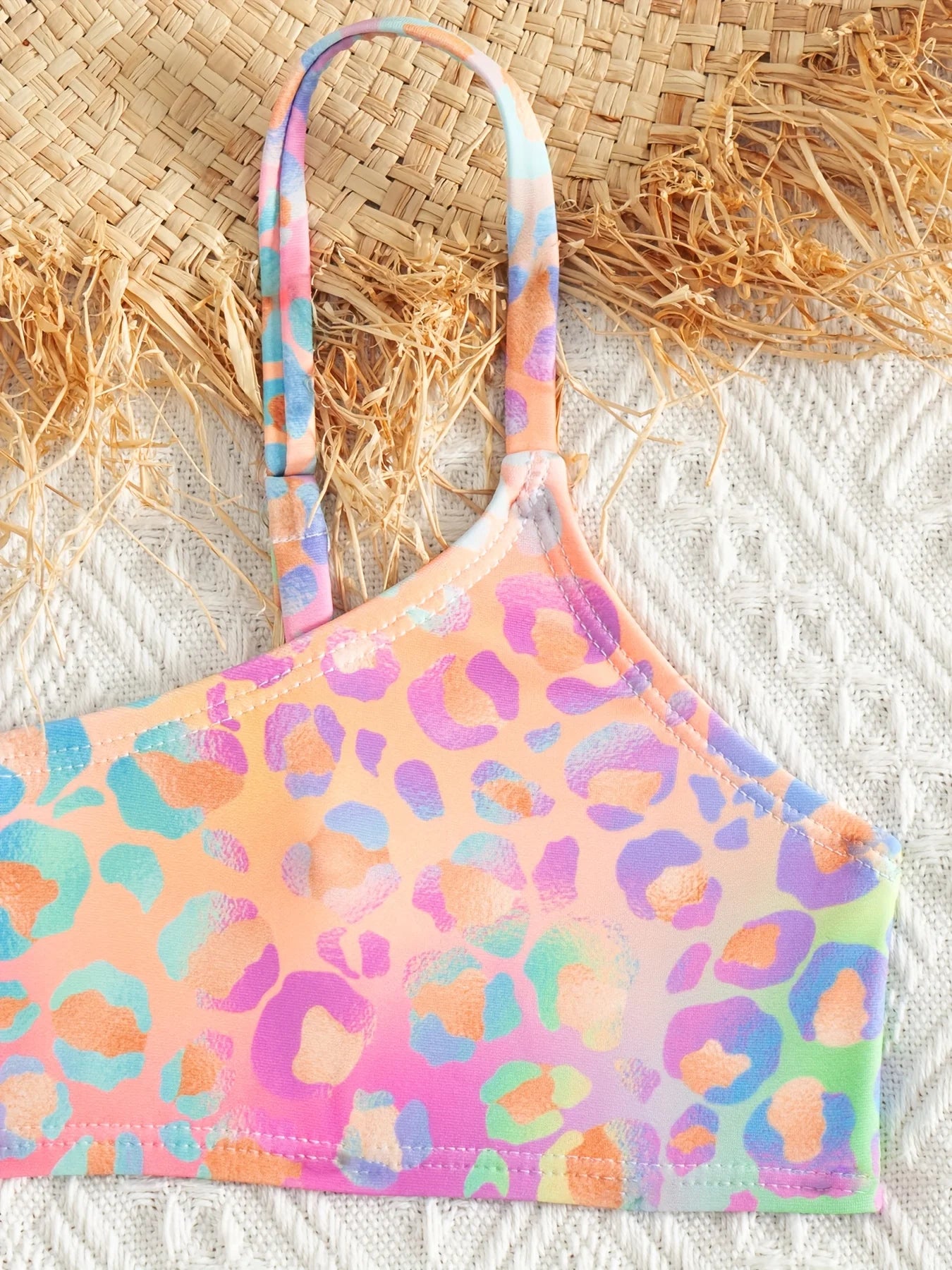 Bright Leopard Print Bikini Swimsuit for Teen Girls Summer Beachwear Two Piece Swimwear