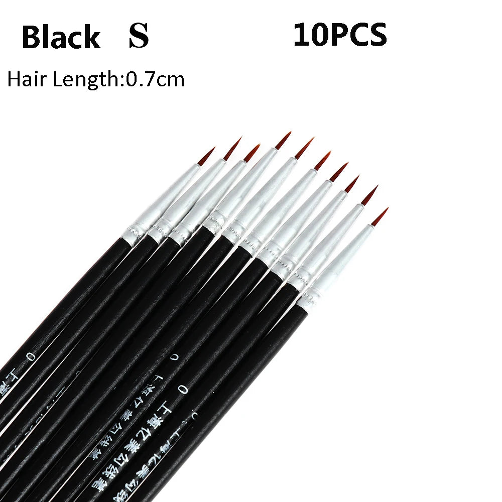 10Pcs Fine Hand Painted Thin Hook Line Pen Drawing Art Pen Nylon Brush Makeup Eyeliner Pen Detail Brush Cosmetics Art Supplies