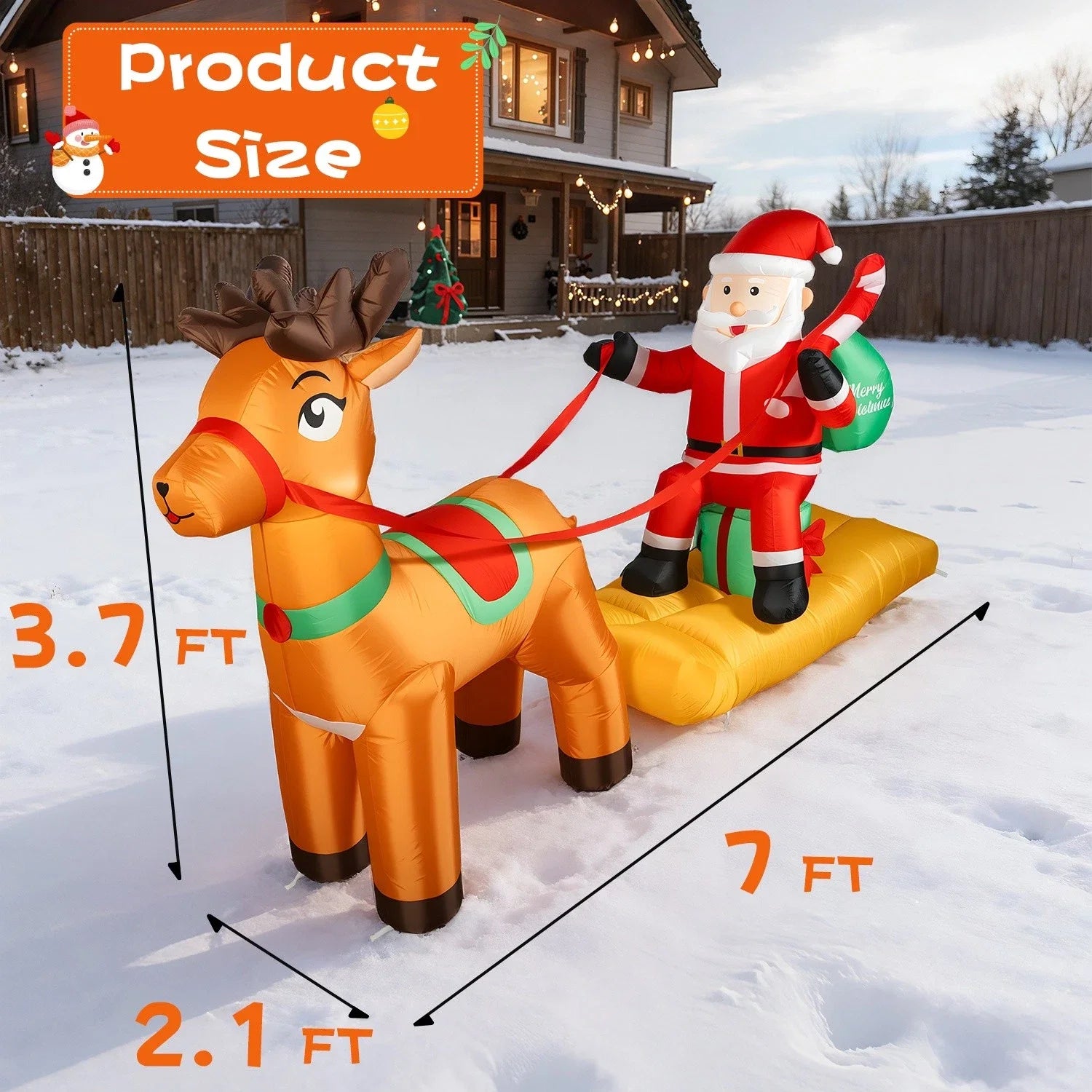 Christmas Inflatable Outdoor Decoration Santa Claus On Sleigh With Reindeer With LED Light Xmas Blow Up Model For Party Yard