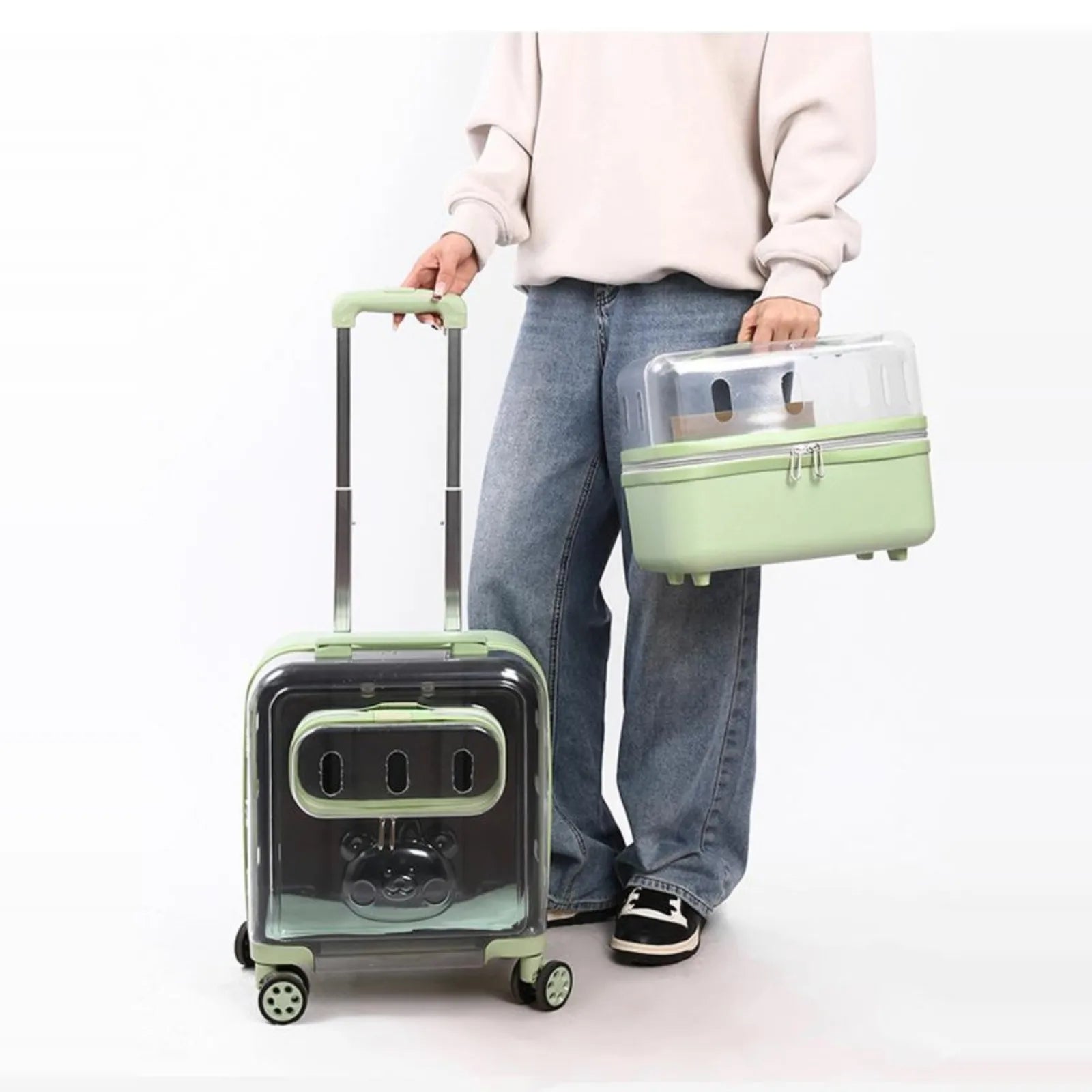 Transparent Pet Stroller Double-layer Rolling Cat Carrier Space Capsule Dog Travel Case Backpack for Cat Ventilated Pet Supplies