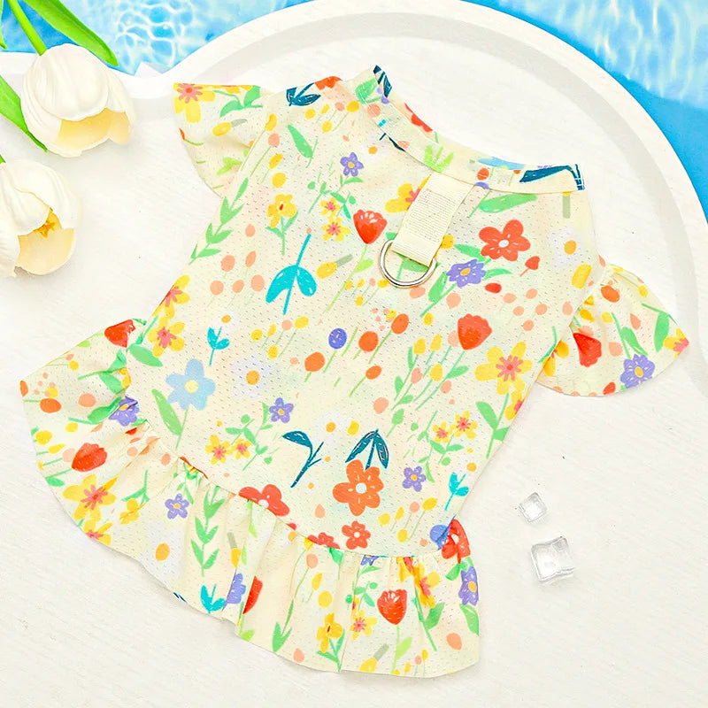 Dog Clothes Summer Floral Costume Lace Dresses For Small Dogs Dachshund Yorkshire Sleeveless Vest Puppy Hoodies Dress Apparel XS