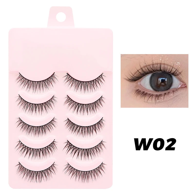 DINGSEN 5 Pairs Manga Lashes Eyes Lashes Soft Natural Long Eyelashes Fake Lashes Anime Wispy Strip False Eyelashes Makeup