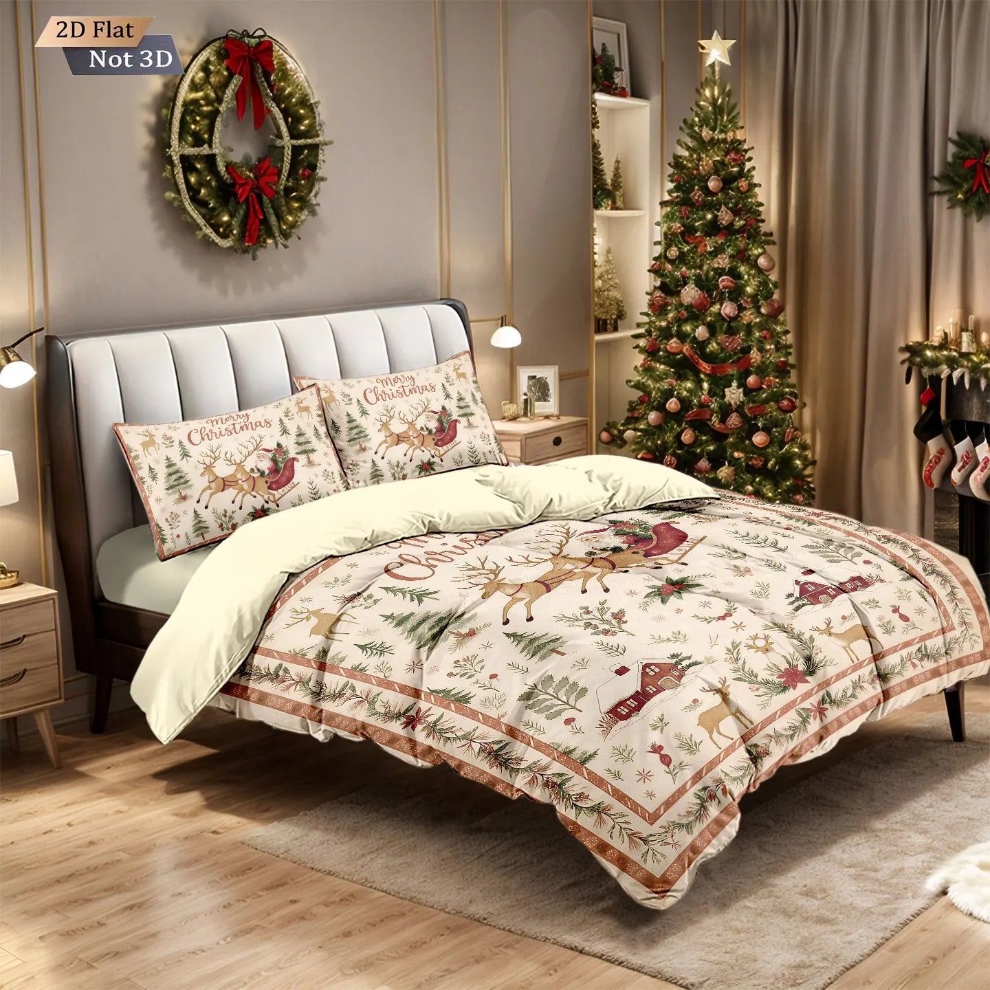 3pcs Santa Claus printed coreless bedding set, multi size bedroom dormitory duvet covers, soft and machine washable decoration