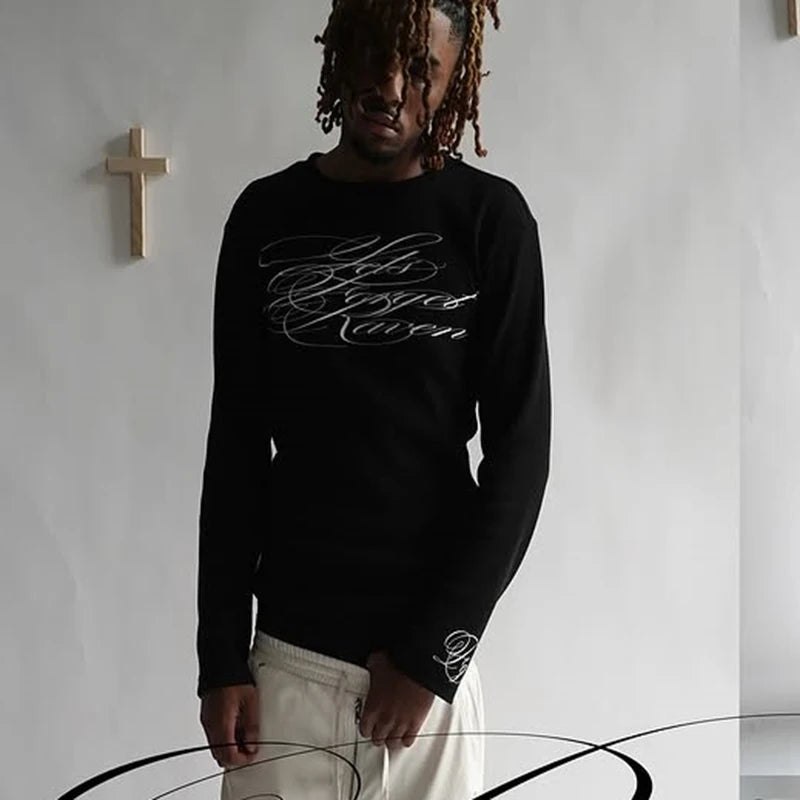 American Dark Retro Y2K Printed Long Sleeved T-Shirt High Street Gothic Trendy Outfit Top for Casual Wear