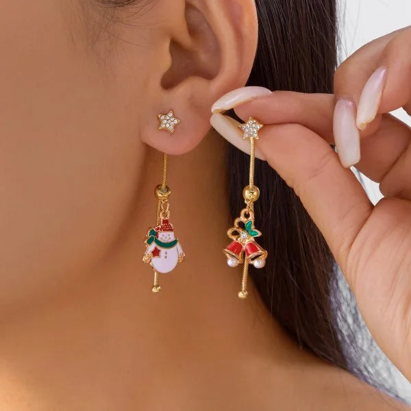 Trendy Christmas Asymmetrical Santa Claus Snowman Snowflake Dangle Earrings for Women Xmas Tree Earring Girls New Year Jewelry