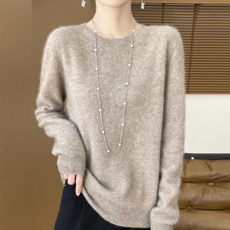 2024 Fashion 100% Merino Wool Sweater Cashmere Pullover O-Neck Long Sleeve Women Knitwear Autumn Winter Clothing Y2K Tops O Ling