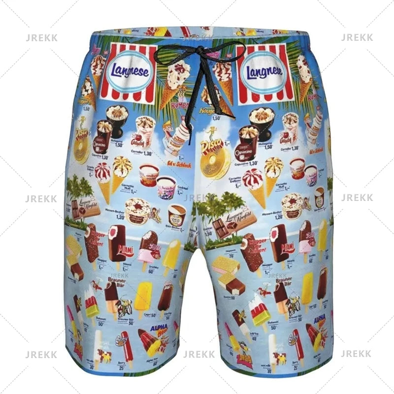 Ice Cream Poster Beach Shorts Men Kids Hot Sale Summer Popsicle Pattern Swimming Trunks Cool Street Oversized Short Pants