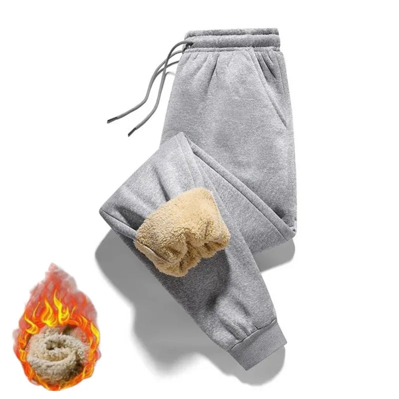 Autumn Winter Men's Lambswool Sweatpants Fashion Wide Loose Casual Men Fleece Thicken Warmer Sports Long Pants Joggers Trousers