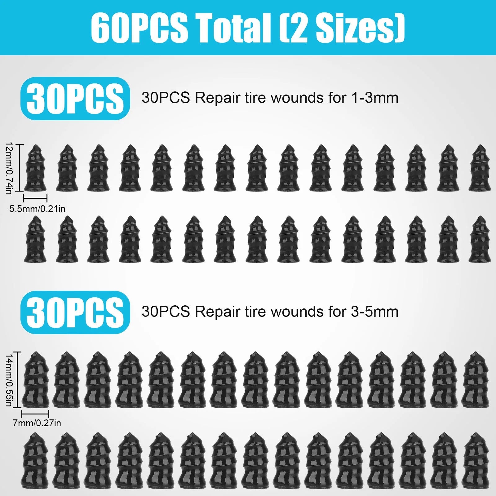 60PCS Car Vacuum Tire Repair Nail Rubber Screw Nails+  Tool Set w/Box Moto Tyre Repair Stud Patch Car Nail with screwdriver