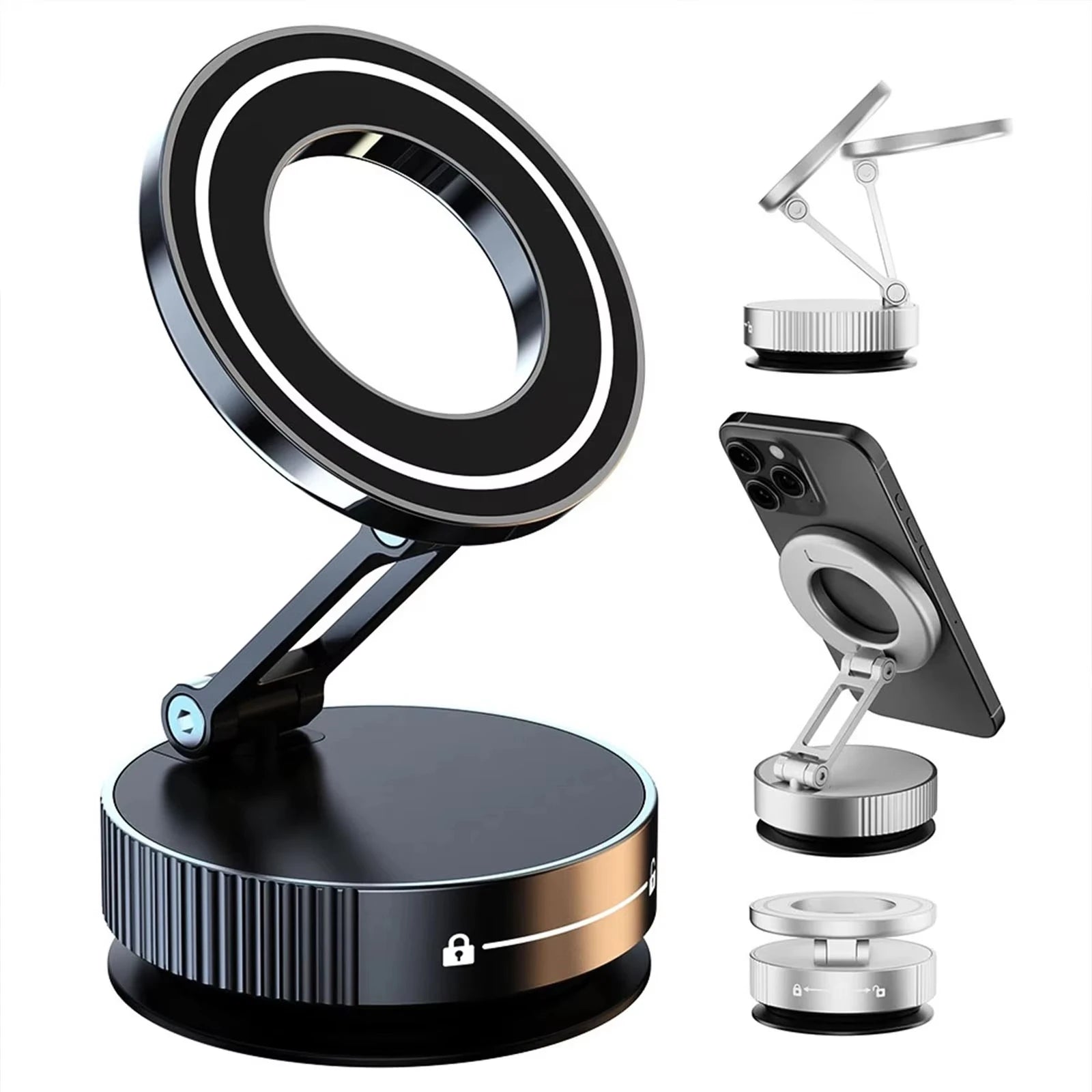 Magnetic Car Mount Strong Magnetic 360° Rotation Foldable Phone Holder For Cell Phone For iphone 12 13 14 15 16 Live Streaming ﻿