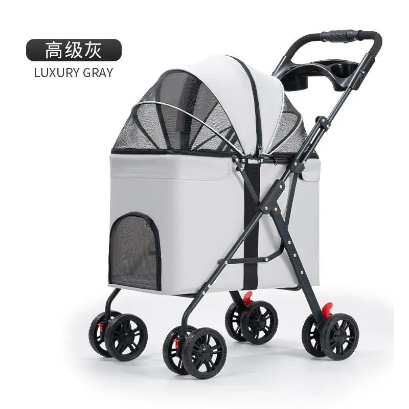 Foldable Pet Stroller Cats/Dog Carriers Comfortable Breathable Puppy Teddy Transport Trolley Outdoor Lightweight Dogs Basket