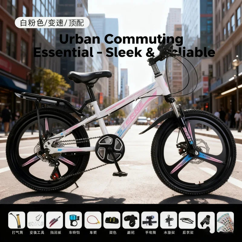 White & Pink Children's Bicycle with Integrated Wheel Variable Speed & Shock Absorption Disc Brake for Boys & Girls 6-8-12 Years