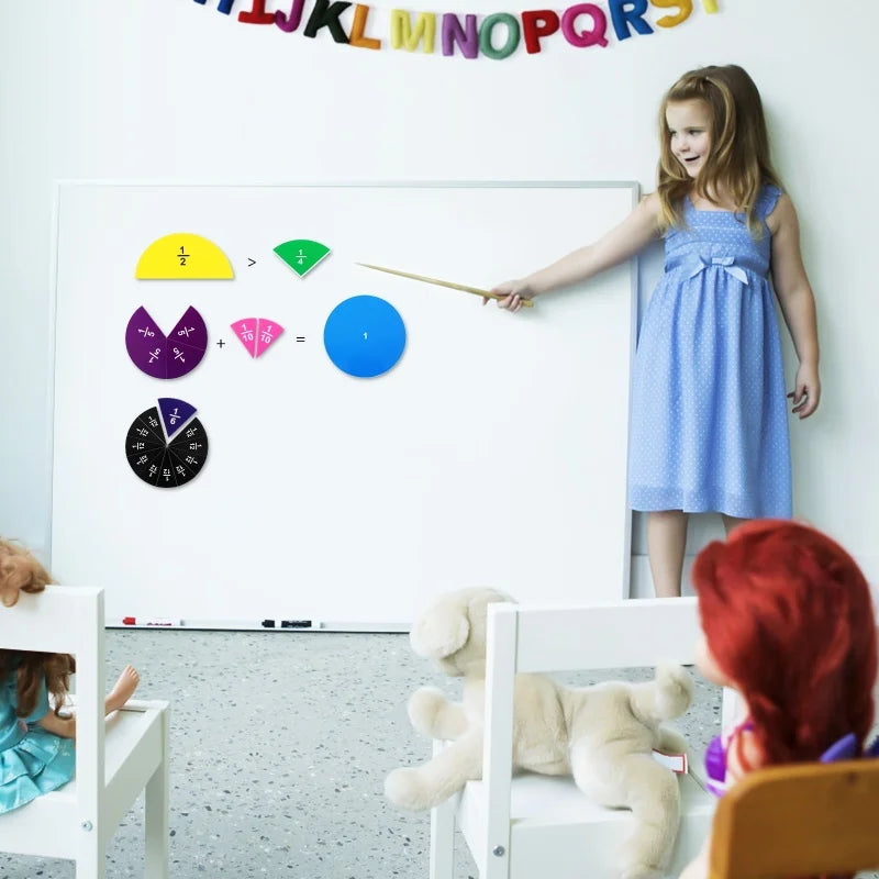 51Pcs Magnetic Fraction Tiles Circles Math Disc Toy Manipulatives Vibrant Colors Premium Teaching Aids Fractions Rulers Tools