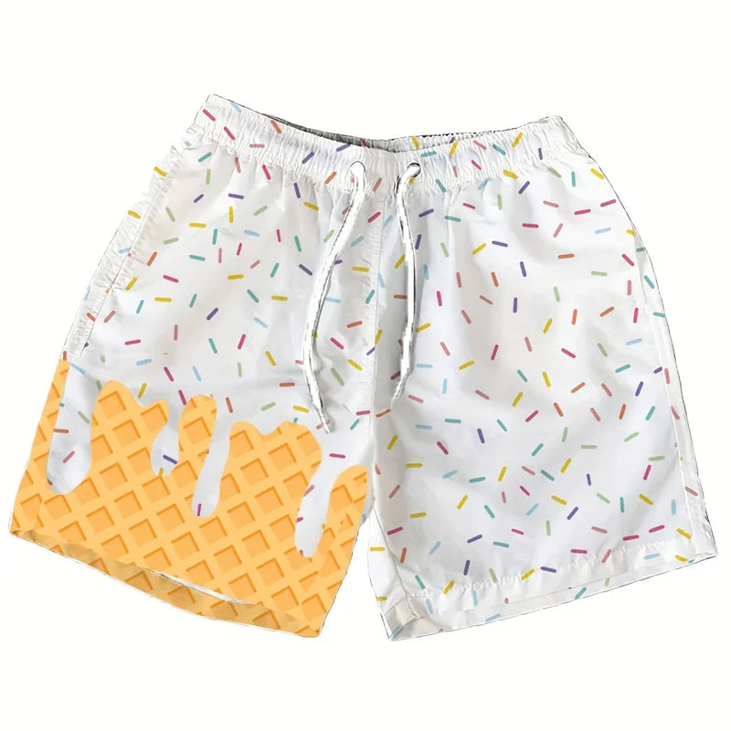Multi Color Ice Cream Graphic Beach Shorts For Men Kids 3d Printed Cartoon Hawaiian Swimming Trunks Summer Loose Board Shorts