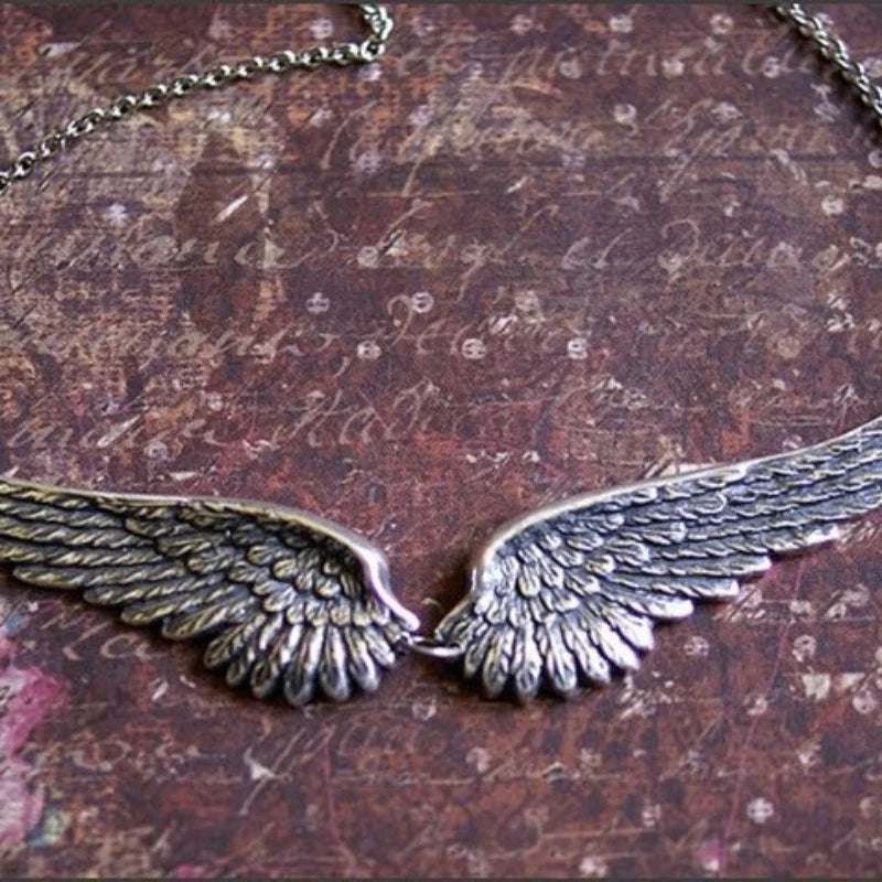 Vintage Angel Wings Feather Choker Big Pendant Aesthetic Link Chains Statement Necklace for Women Collar Wedding Tribal Gift