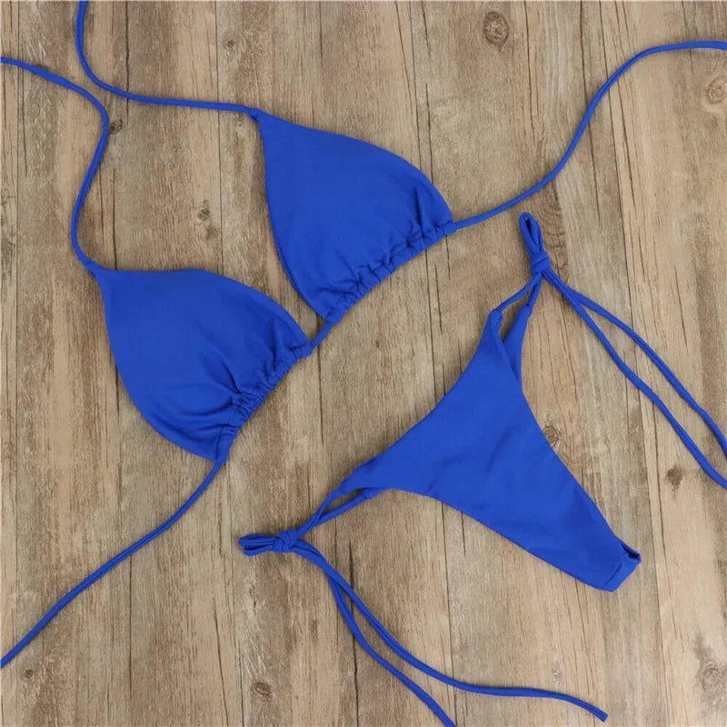 Bikini Sexy Swimsuits Swimwear Swimming Suit for Women Hanging Neck Tie Up Bikini Solid Color Sexy Split Strap Swimsuit Set