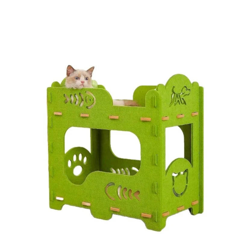 2-Layer Felt Cat House Indoor Multi-Functional Pet Bed for Large Cats And Kittens Removable Washable Breathable Scratching Board