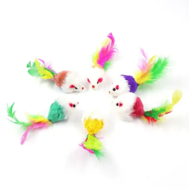 Multicolor Furry Mouse Cat Toys Cute Gravel Sound Toy Faux Mice Cat Scratching Interactive Toys Kitten Puppy Pet Supplies