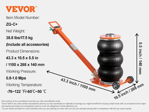 SucceBuy Air Jack 3/5 Ton Pneumatic Lifting Jack with Heightened Column Adjustable Handle Thick Rubber Pad for Sedan SUV Pickup