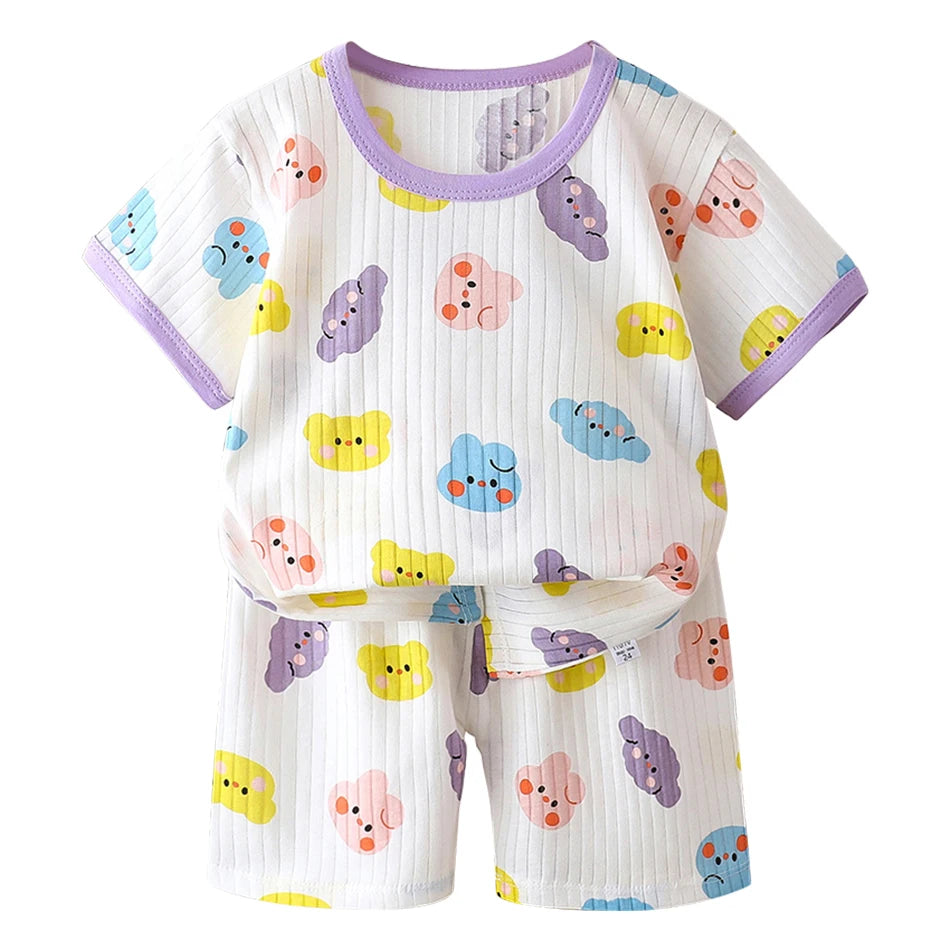 2 Pcs Dinosaur Print T-shirt Set Children's Cartoon Pajamas Sets Boys Kid's Short Sleeve Summer Korean Style Baby Girl Clothes