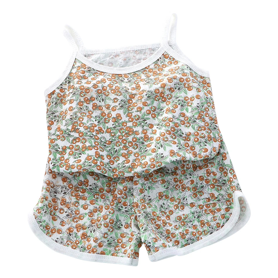 2 Pcs Children's Vest Sets Kids A-class Cartoon Print Girl Camisoles Baby Summer Clothes Shorts Girls' Home Clothes Pajama Sets