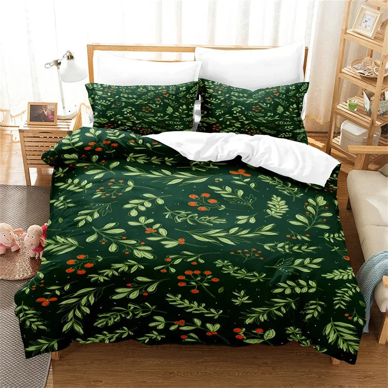 Christmas Green Duvet Cover Fashion Girls Boys Bedding Set Queen Double Bed Set Comforter Set Children Bedding Duvet Cover