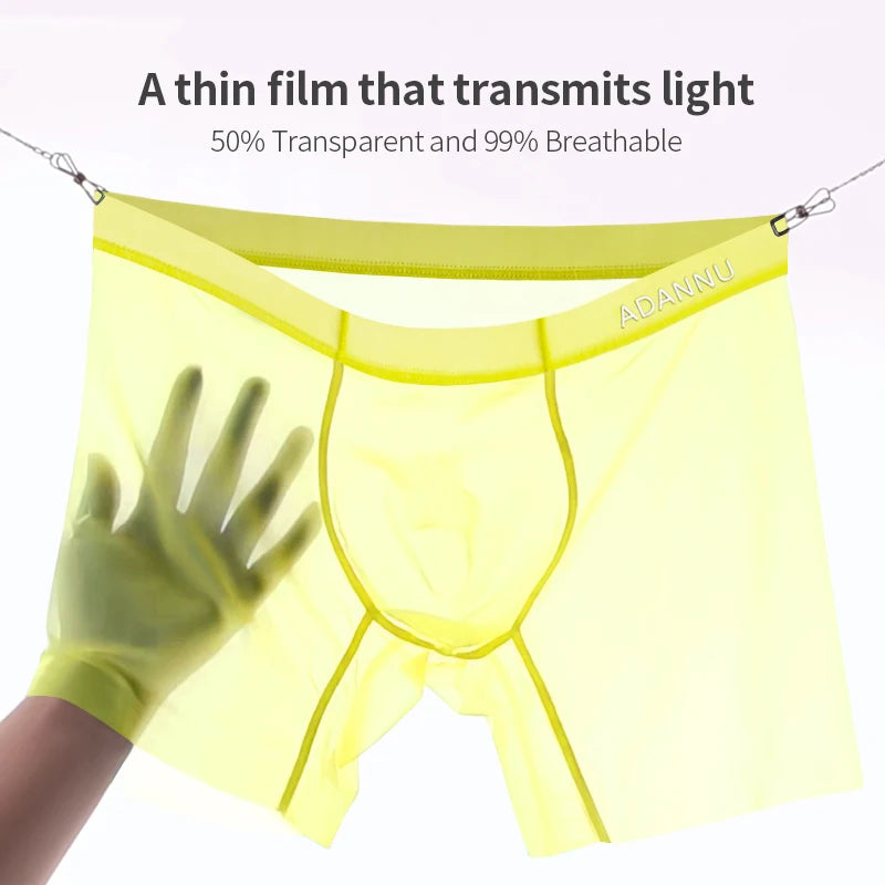 1/2/3 PCS Men's Ice Silk Boxers Transparent 0.01 Ultra-thin Fabric See Through Seamless Underwear antibacterial Boxer Shorts