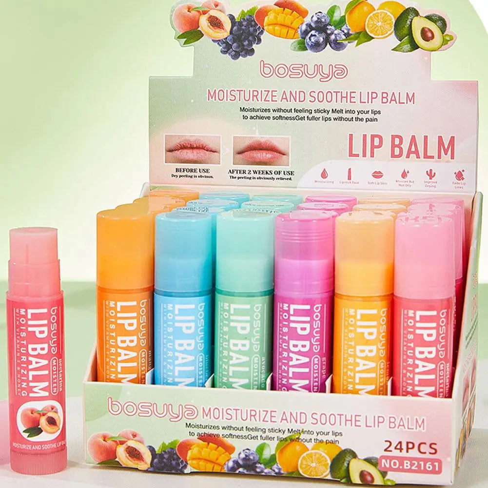6/24pcs Assorted Fruit Flavor Lip Balm Set - Hydrating, Nourishing & Prevents Chapped Lips - Care for Dry Lips & Fine Lines