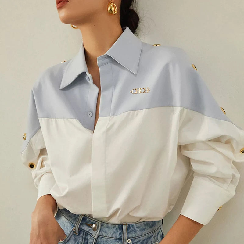 Summer Brand Design Patchwork Women's Blouses Temperament Sense Long Sleeve Shirt Fashion 3 Color Contrast Shirt Tops Shirt